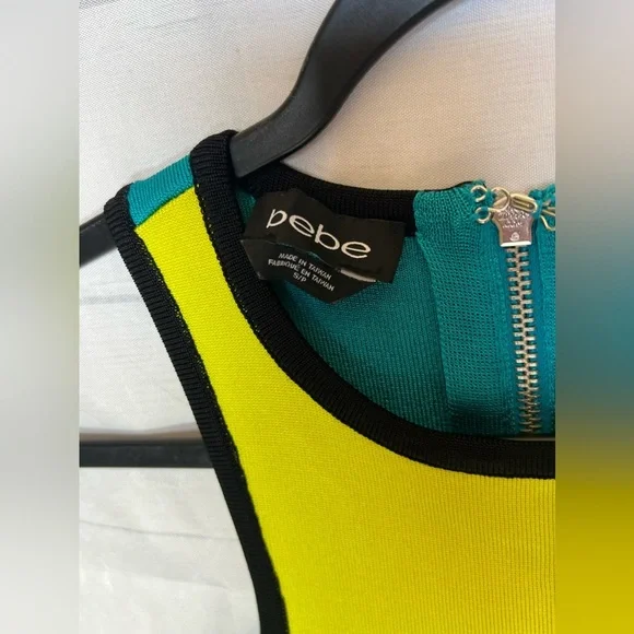 BEBE dress neon green and blue bodycon dress size small women’s dress - Picture 3 of 8